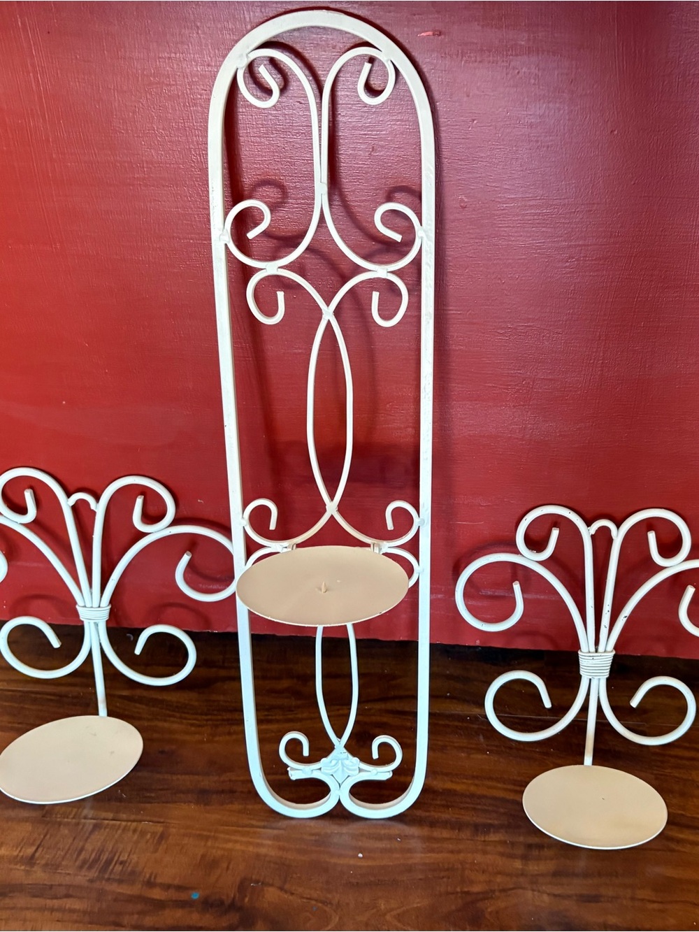 Candle Holders Shabby Chic Cottage Set Of 3 Wrought Iron Wall Mount Entry Way C
